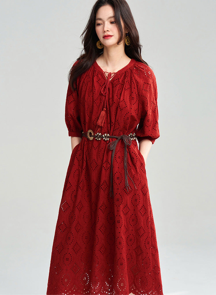 Boho Embroidered Cotton Maxi Dress