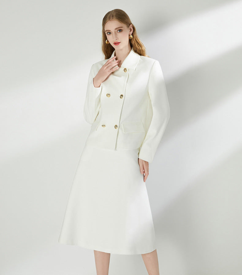 Urban Elegance Two-Piece Set – Blazer Jacket & A-Line Midi Skirt