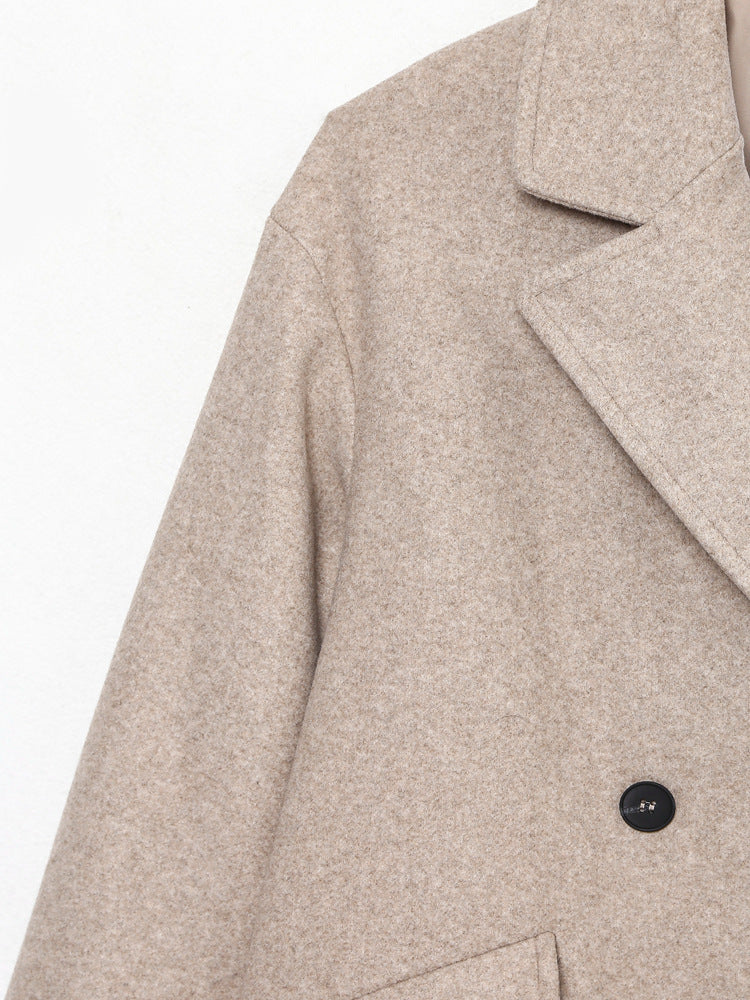 Double-Breasted Cotton Blend Long Coat – Relaxed Fit, Lightweight Warmth