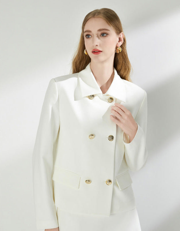 Urban Elegance Two-Piece Set – Blazer Jacket & A-Line Midi Skirt