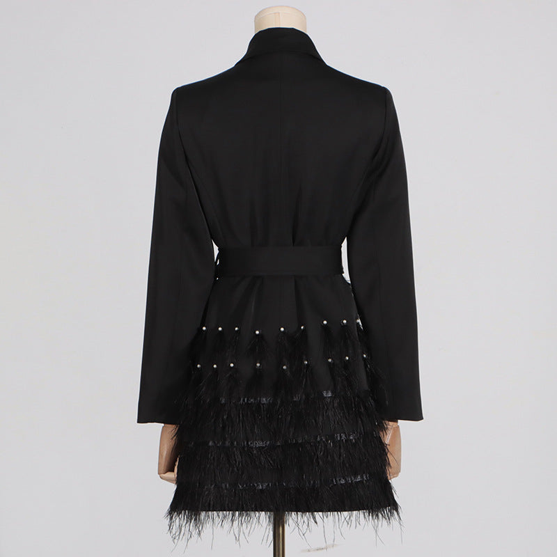 Elegant Sparkle Feather-Detail Mini Dress