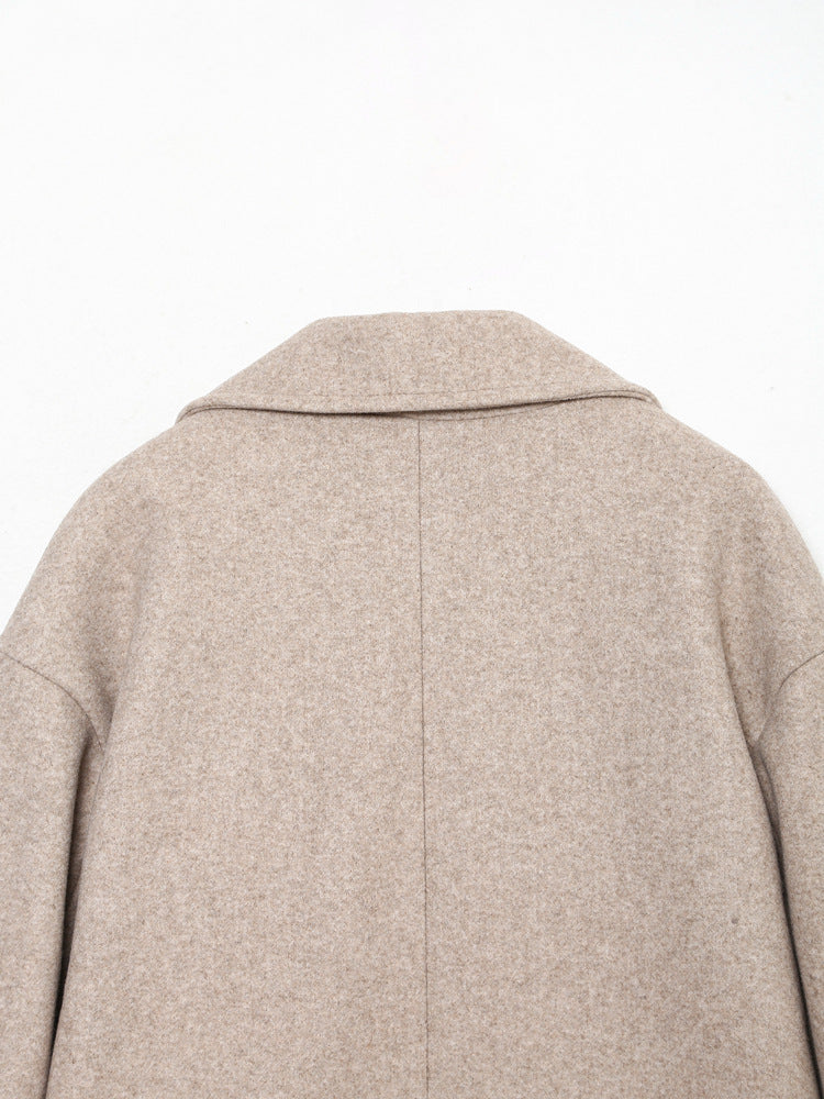 Double-Breasted Cotton Blend Long Coat – Relaxed Fit, Lightweight Warmth