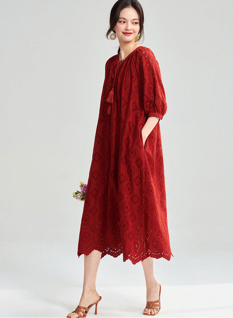 Boho Embroidered Cotton Maxi Dress