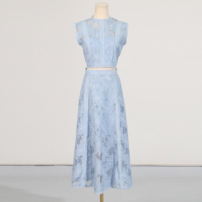 Embroidered Sleeveless Crop Top and Long Skirt Set