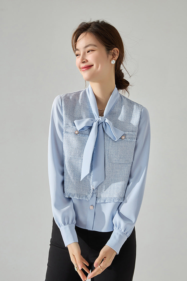 Two-in-One Look Chiffon Shirt with Scarf Collar