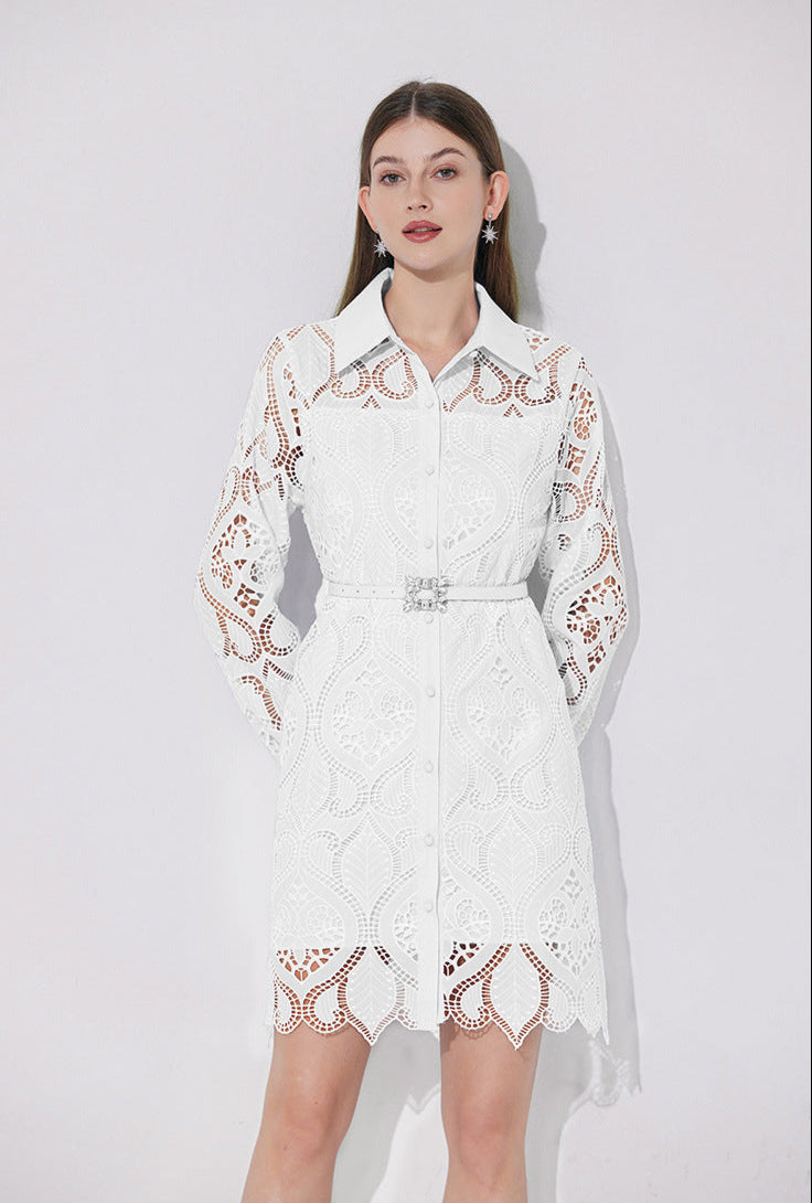 Modern Lace Polo Collar Dress