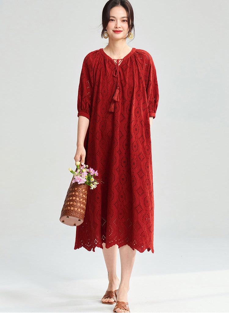 Boho Embroidered Cotton Maxi Dress