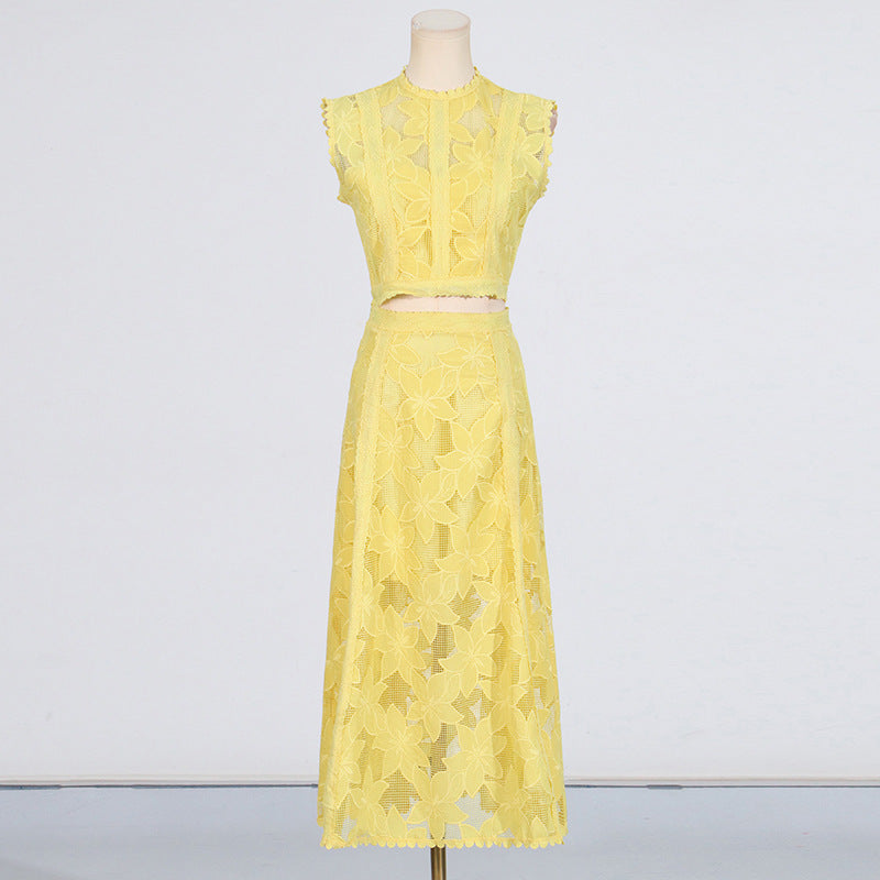 Embroidered Sleeveless Crop Top and Long Skirt Set