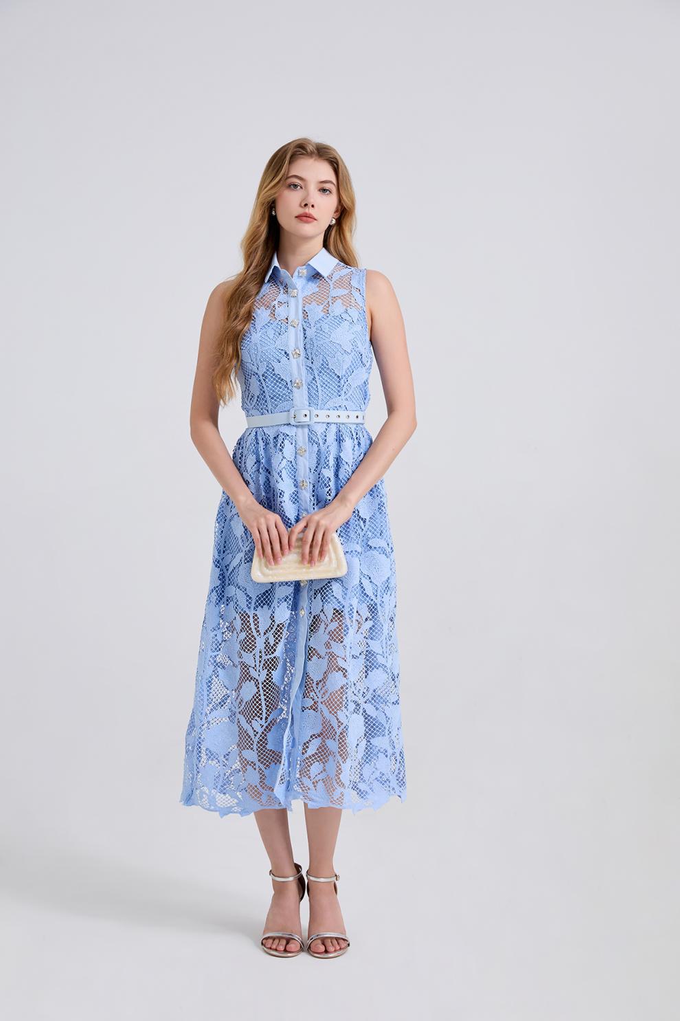 Shirt-Style Lace Midi Dress
