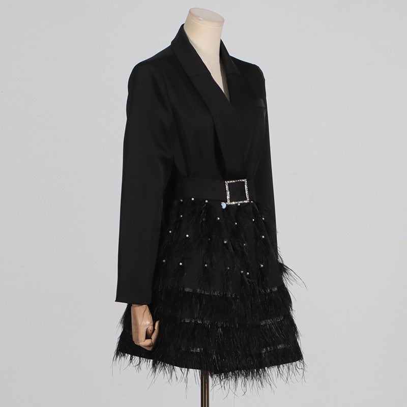 Elegant Sparkle Feather-Detail Mini Dress