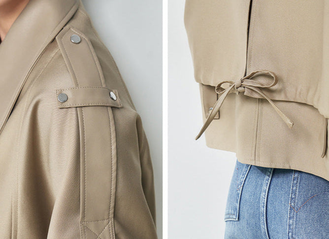 Western Style Oversized Cropped Faux Leather Jacket