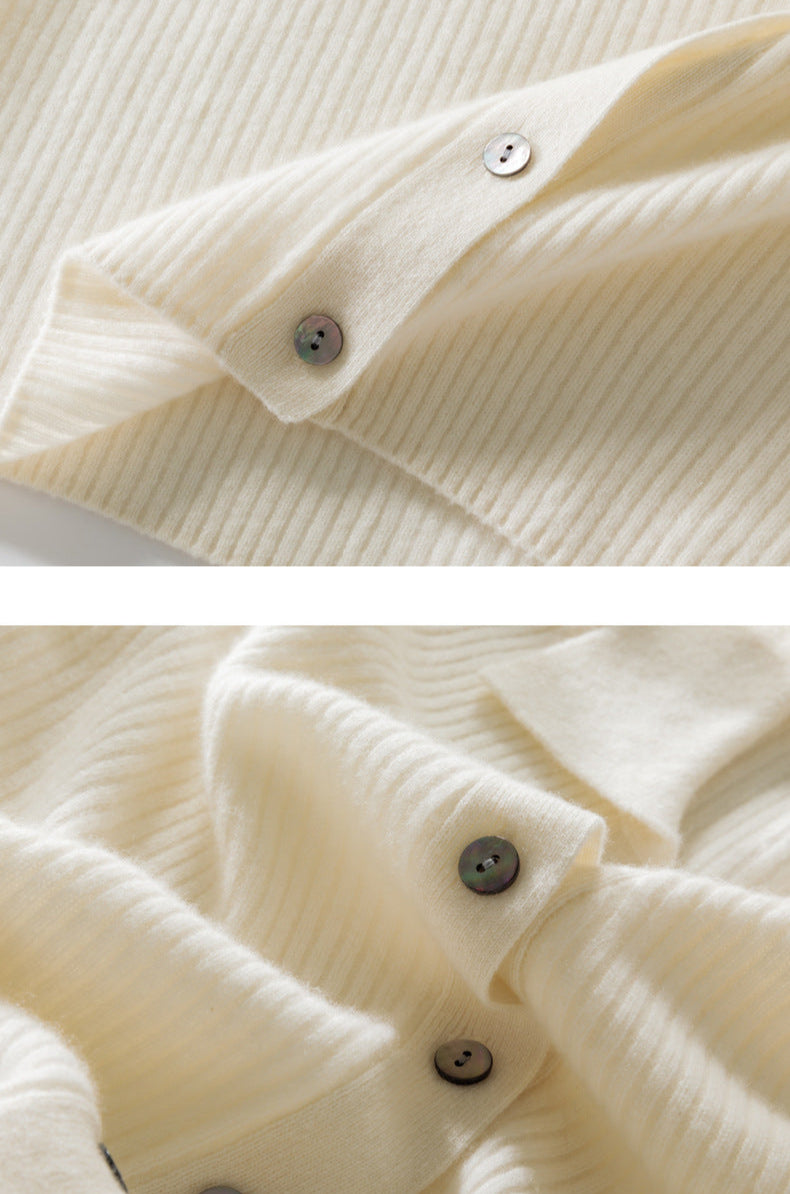 100% Pure Cashmere Polo Collar Cardigan – Long Sleeve, Classic Fit, Ultra-Soft