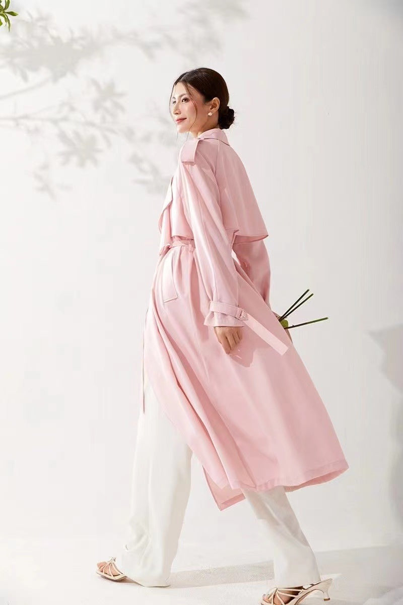 Pastel Blush Flowing Belted Trench Coat