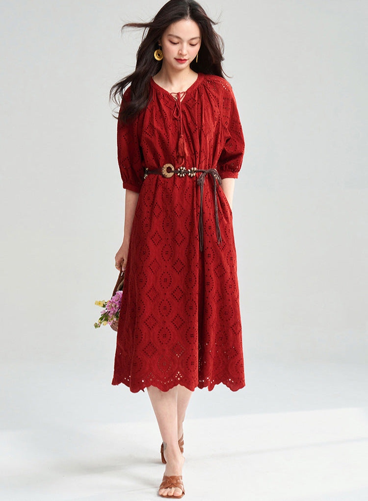 Boho Embroidered Cotton Maxi Dress