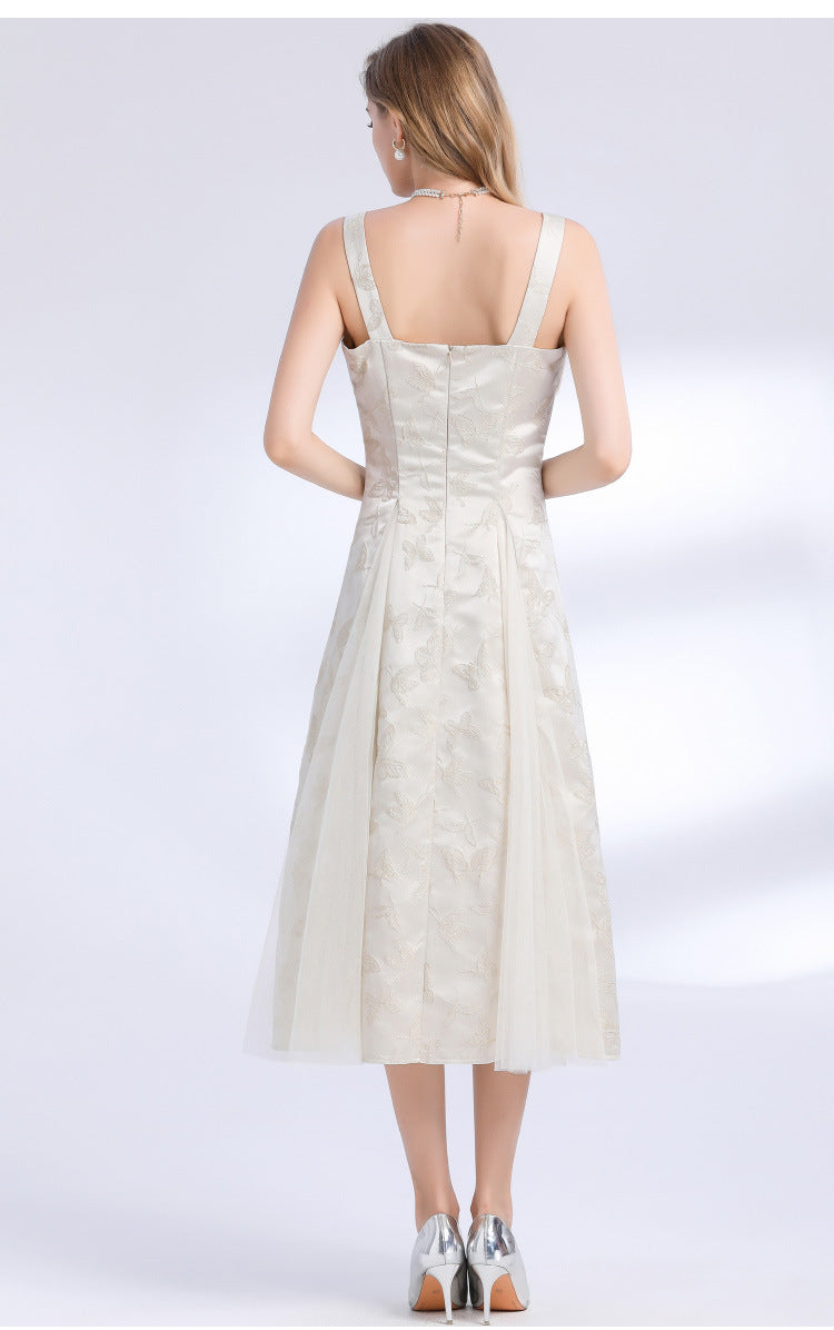 Jacquard Lace Detail Midi Dress