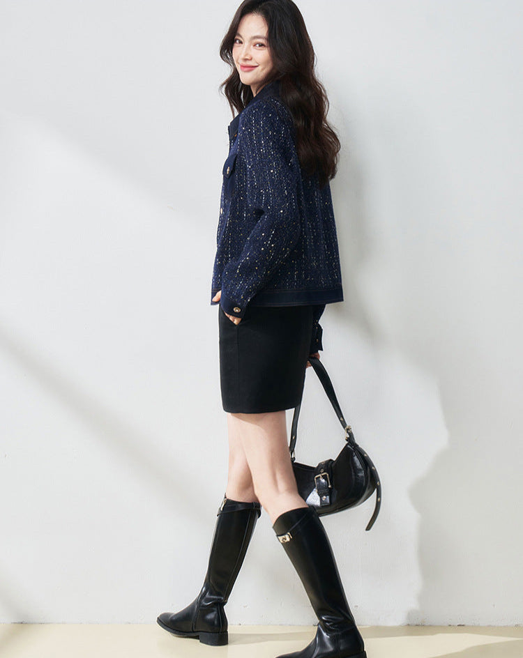 Midnight Navy Sequin-Embellished Short Jacket