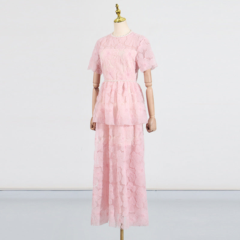 French Elegance Tiered Tulle Embroidered Maxi Dress