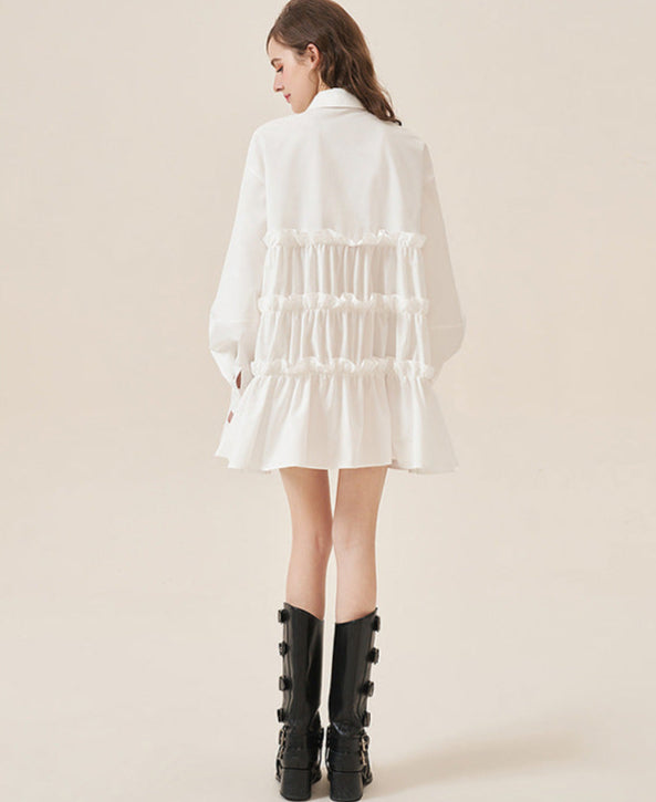 College-Inspired Ruffle Tie Shirt Dress