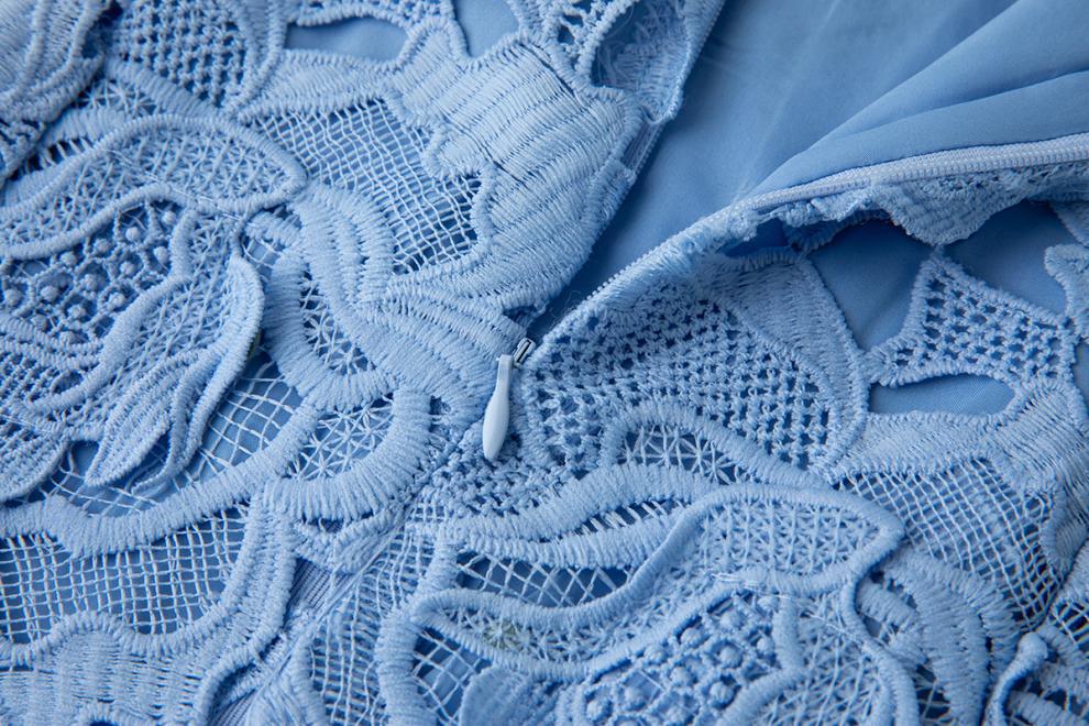 Blue Lace Mini Dress with Pearl Details
