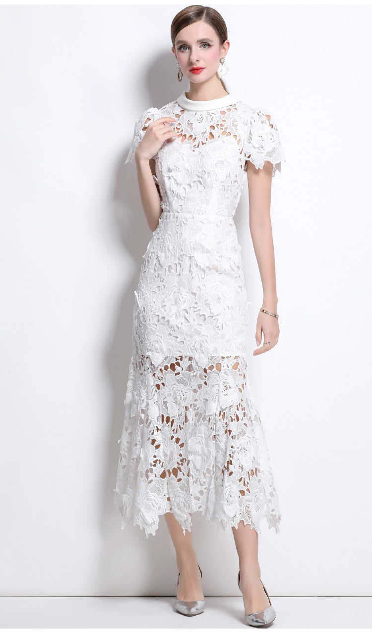 Lace High Neck Midi Dress