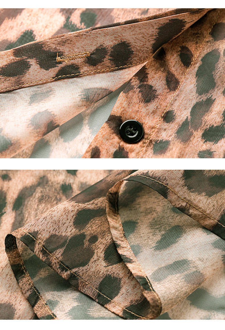 Leopard Print Sheer Mesh Shirt