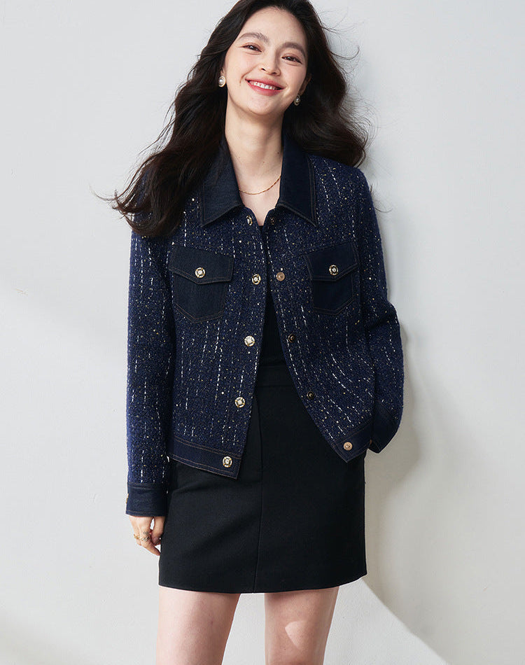 Midnight Navy Sequin-Embellished Short Jacket