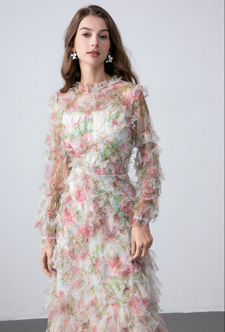 Elegant Floral Princess Maxi Dress