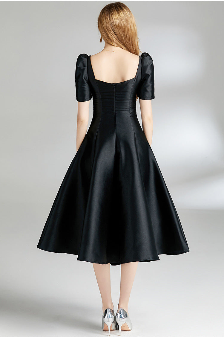 Elegant Hepburn Square-Neck Midi Dress