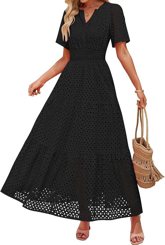 Everyday Long V-Neck Dress with Lace Layers