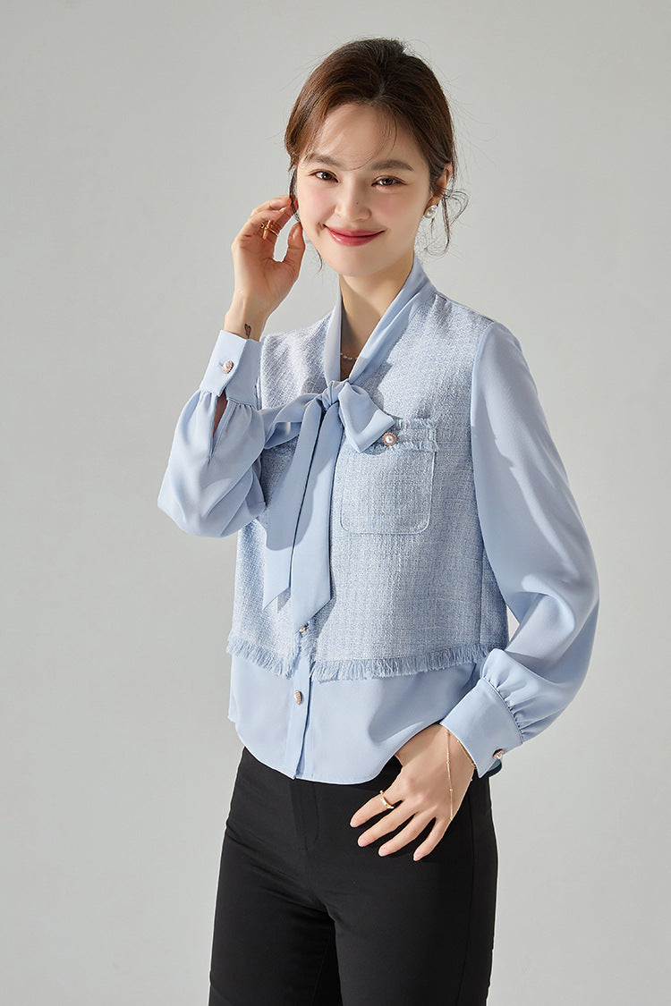 Two-in-One Look Chiffon Shirt with Scarf Collar