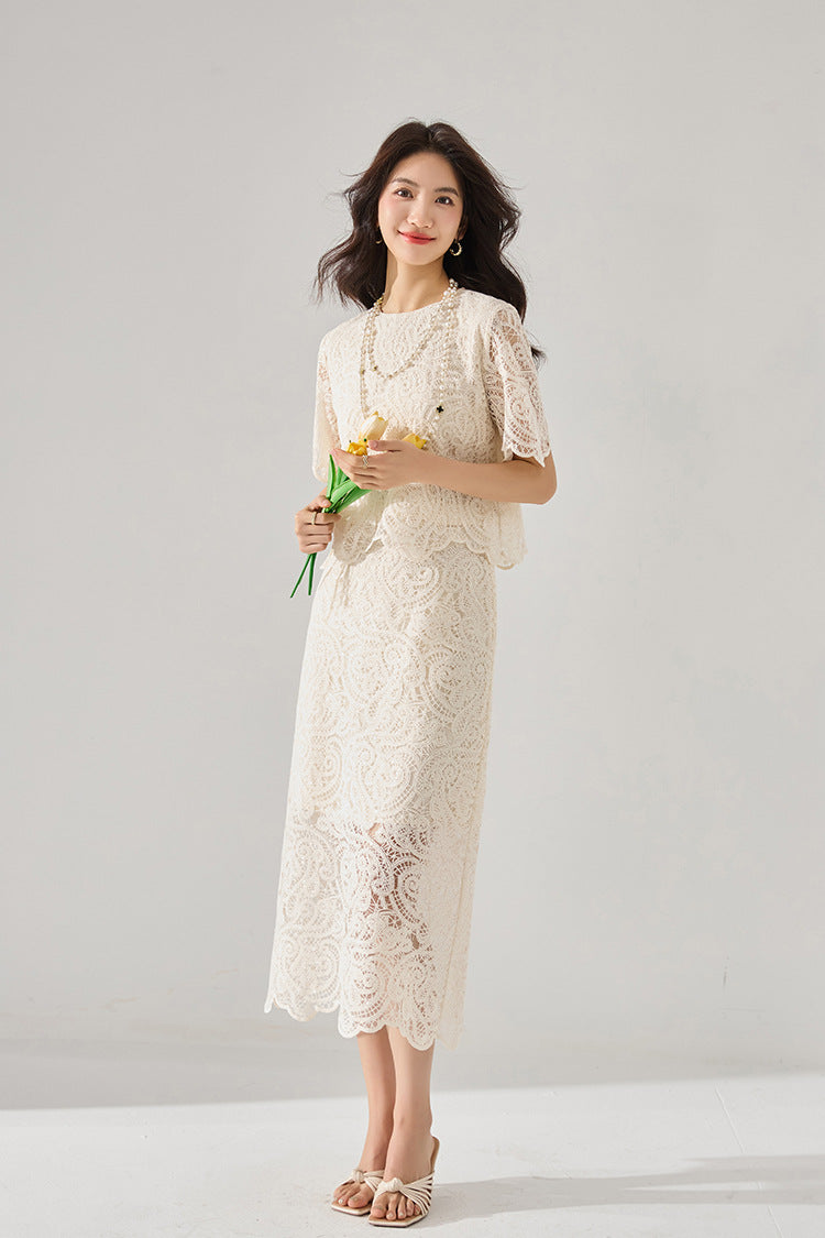 Lace-Trimmed 2-Piece Cotton Set – French-Inspired Elegance