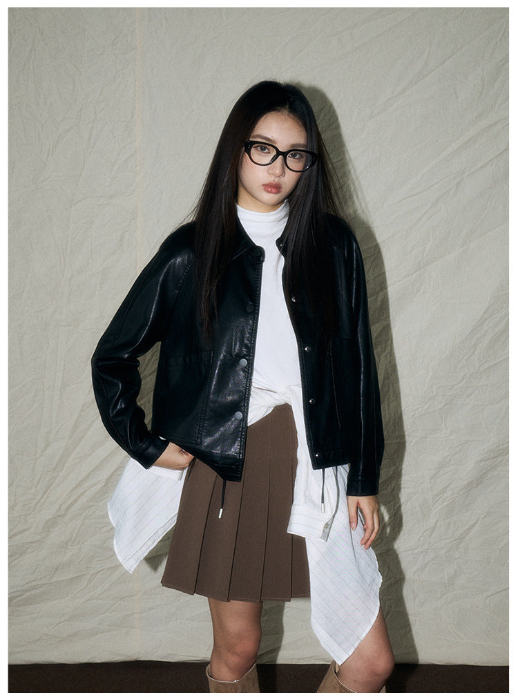 Ruched Retro Moto-Style Jacket