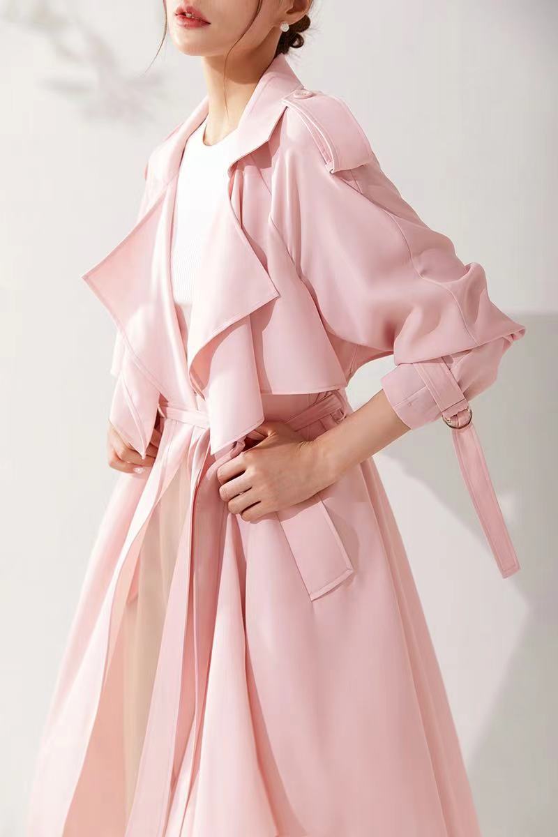 Pastel Blush Flowing Belted Trench Coat