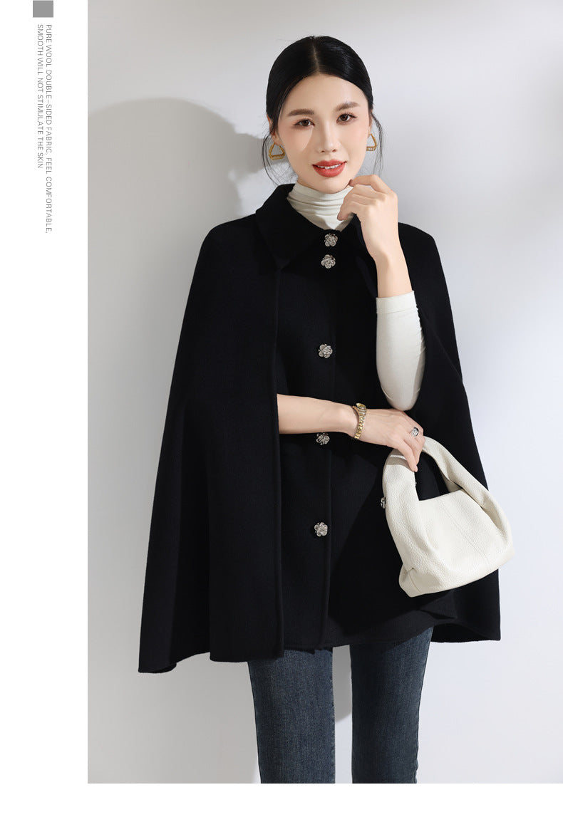 Wool-Blend Mid-Length Cape Coat