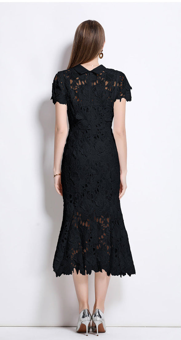 Lace High Neck Midi Dress