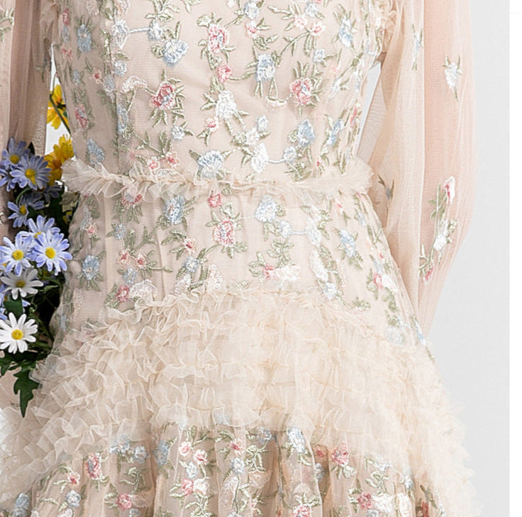 Long Tulle Dress with Ruffles
