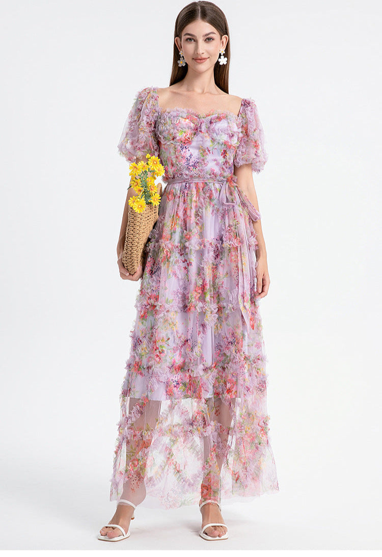 Square Neck Ruffle Sleeve Tulle Fairy Dress