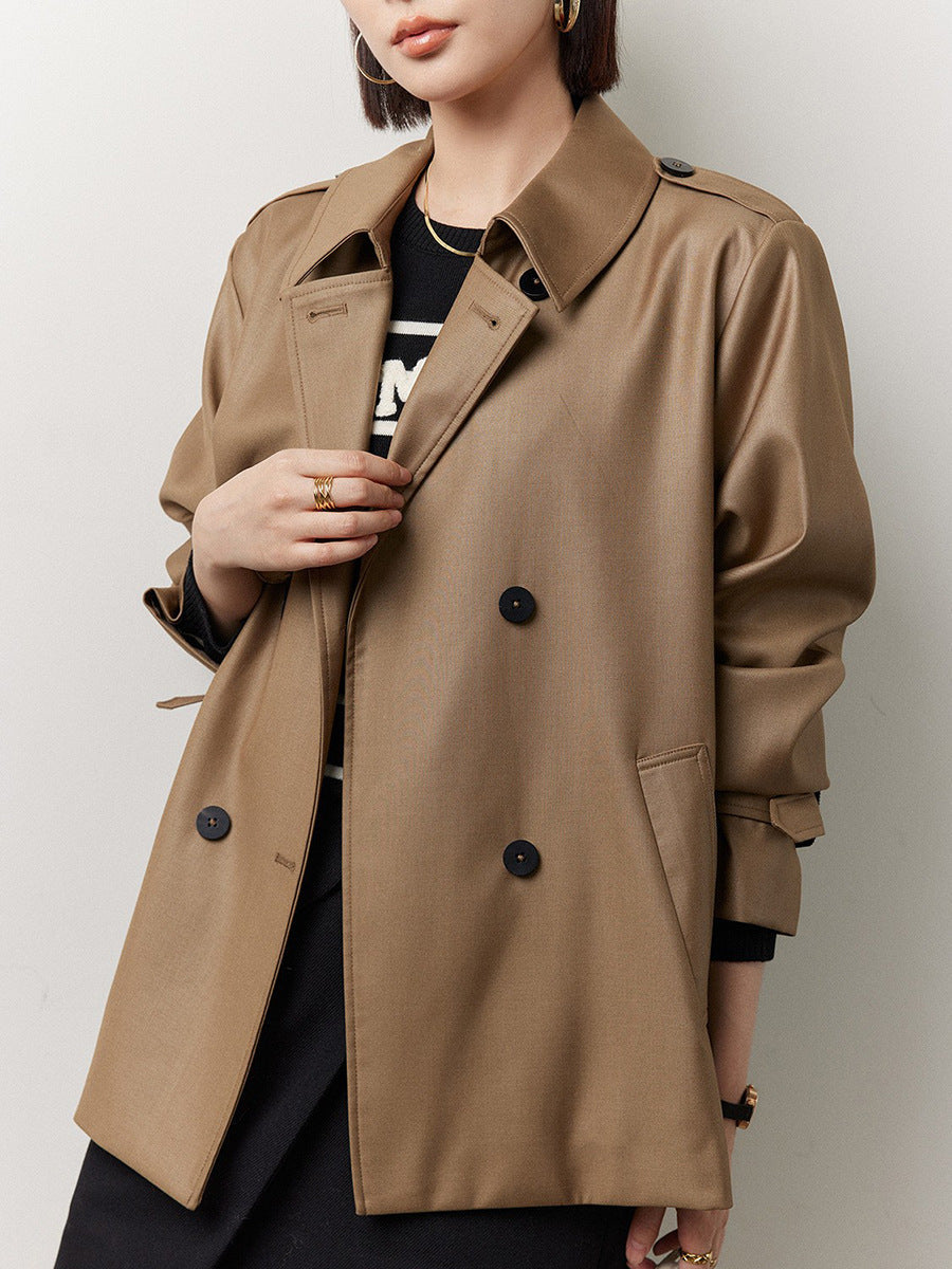 Double-Breasted Short Trench Coat – Timeless Urban Elegance