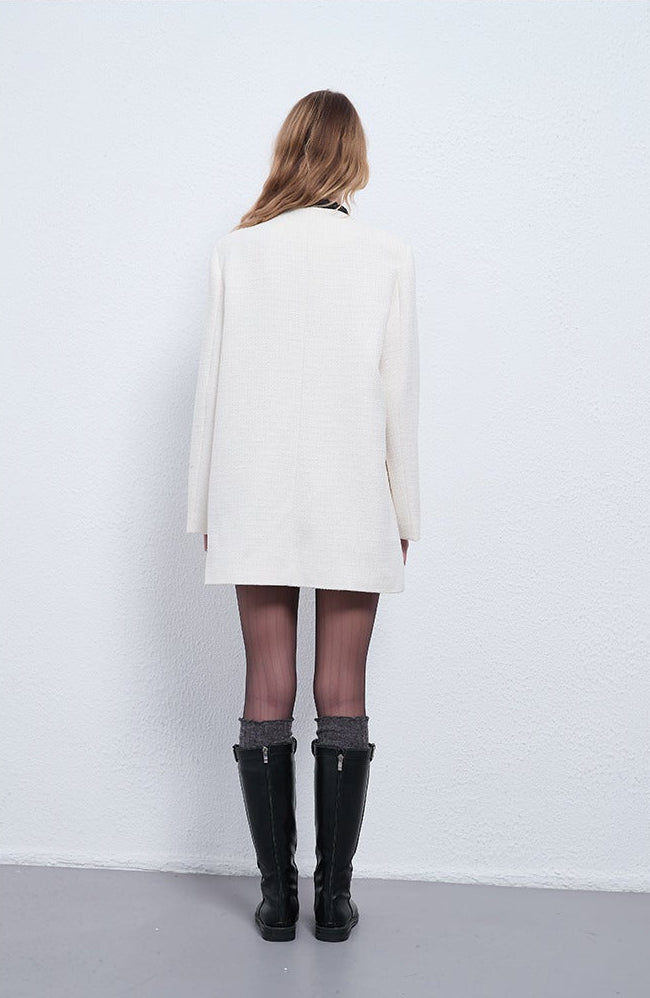 Bow-Tie Neck Contrast Trim Midi Jacket