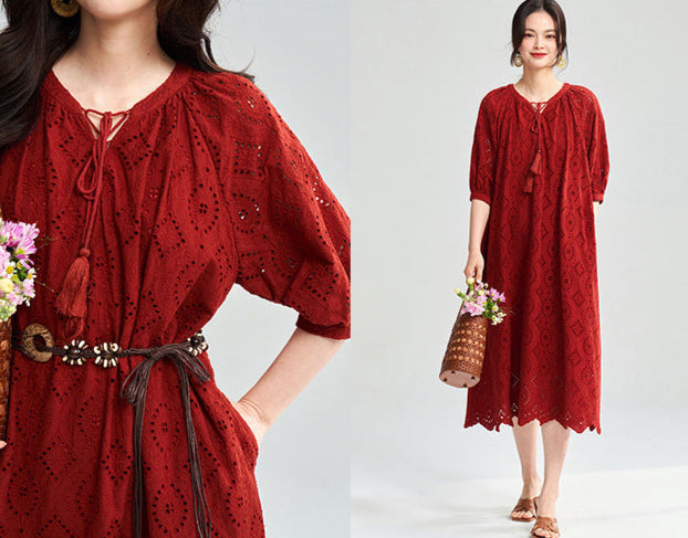 Boho Embroidered Cotton Maxi Dress