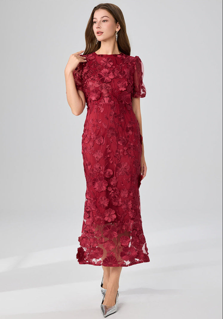 3D Floral Red Mermaid Dress