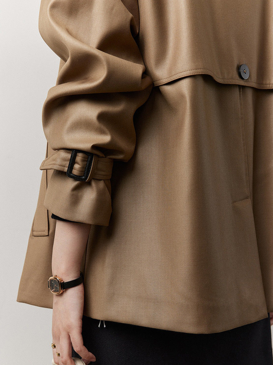 Double-Breasted Short Trench Coat – Timeless Urban Elegance