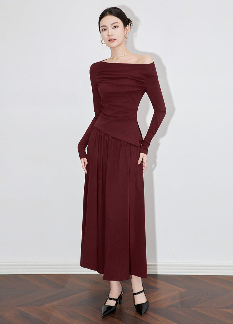 One-Shoulder Long Sleeve Two-Piece Set