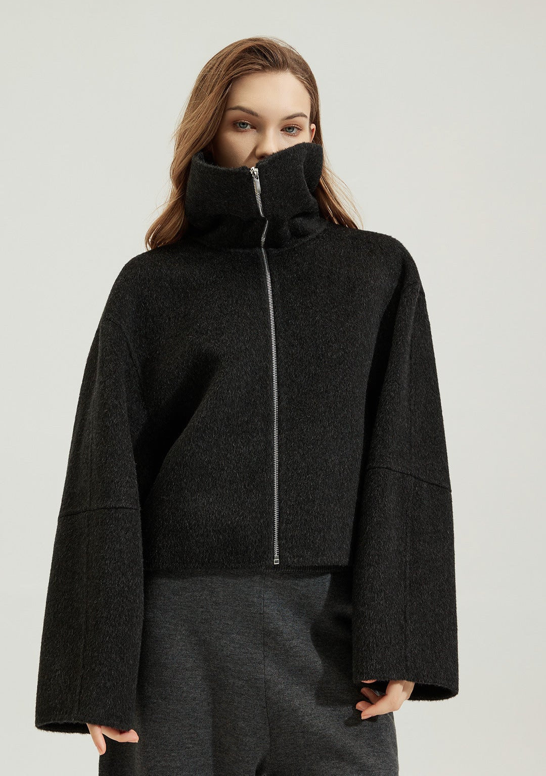 Alpaca Wool Short Coat – Reversible Zippered Wool Jacket
