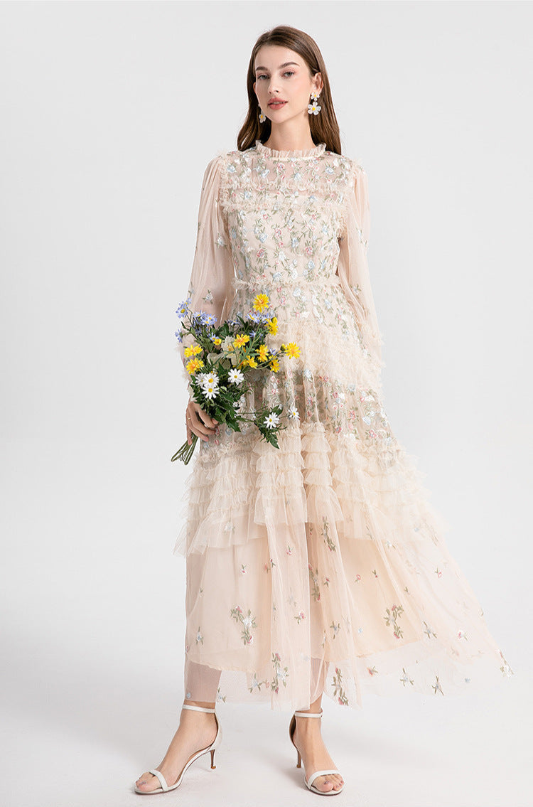 Long Tulle Dress with Ruffles