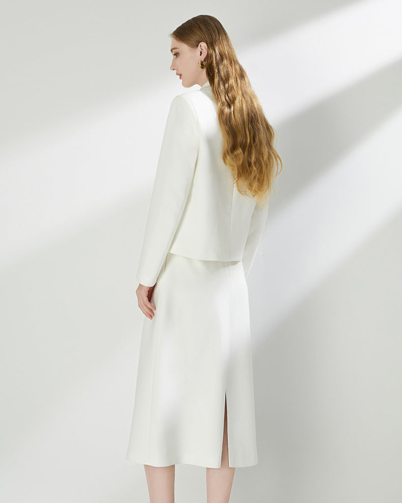 Urban Elegance Two-Piece Set – Blazer Jacket & A-Line Midi Skirt