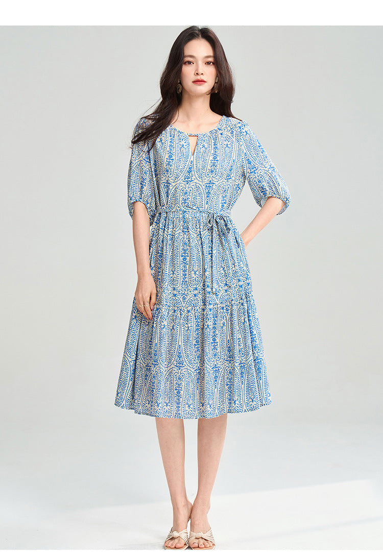 Blue Geometric Tencel Two-Piece Summer Set