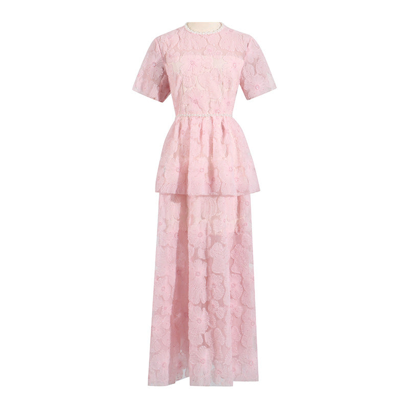 French Elegance Tiered Tulle Embroidered Maxi Dress
