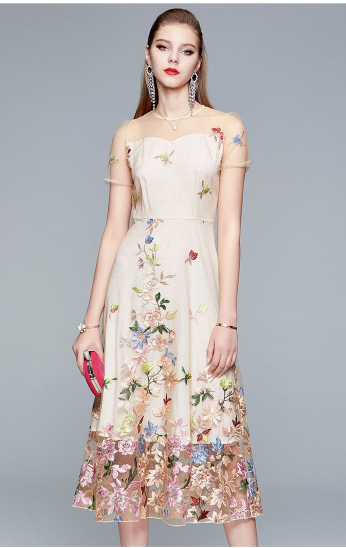 Elegant Summer Dress with Colorful Embroidery