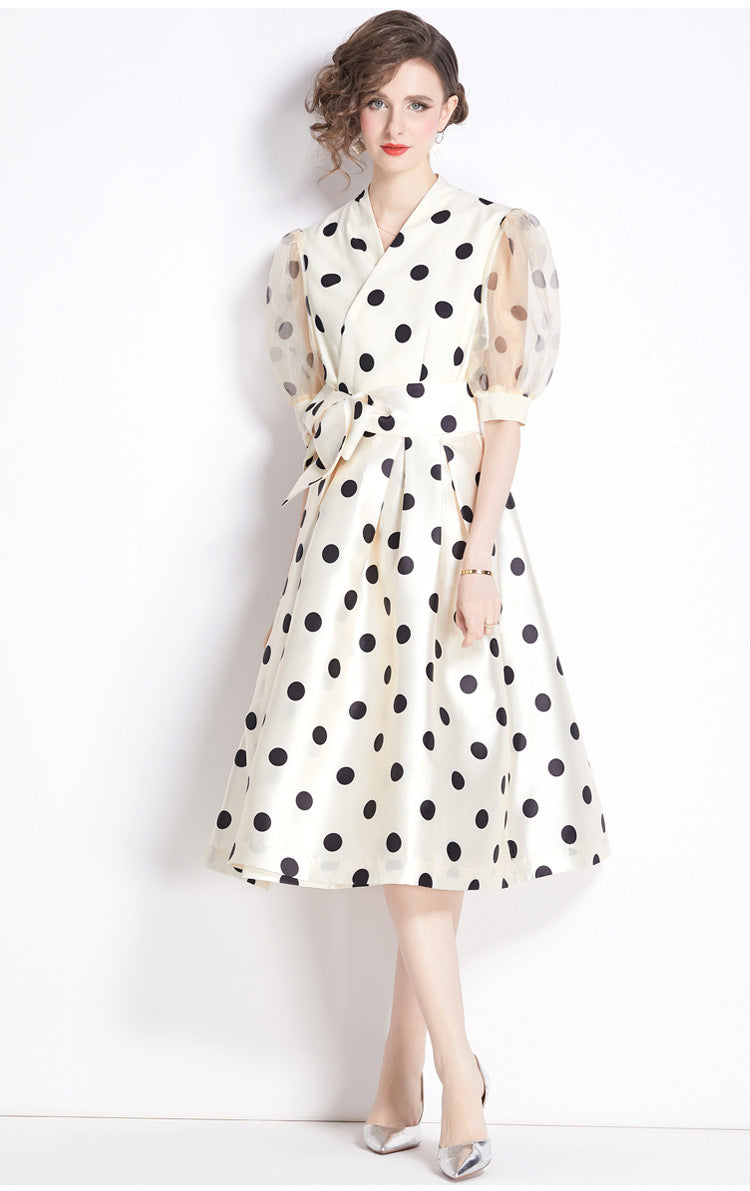 Polka Dot V-Neck Midi Dress